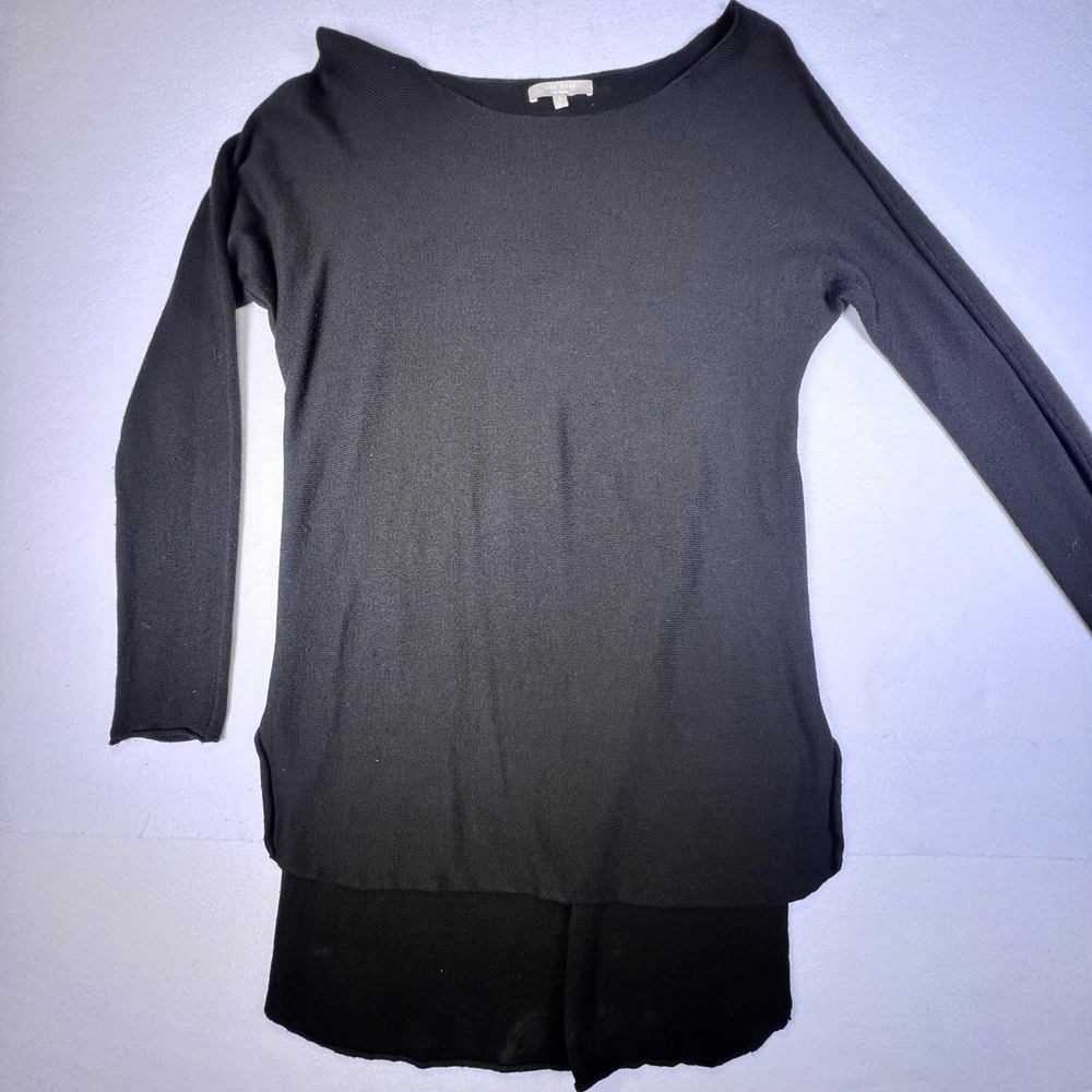 Joan Vass New York Black Long Sleeve Boat Neck High-Low Knit Tunic Sweater S